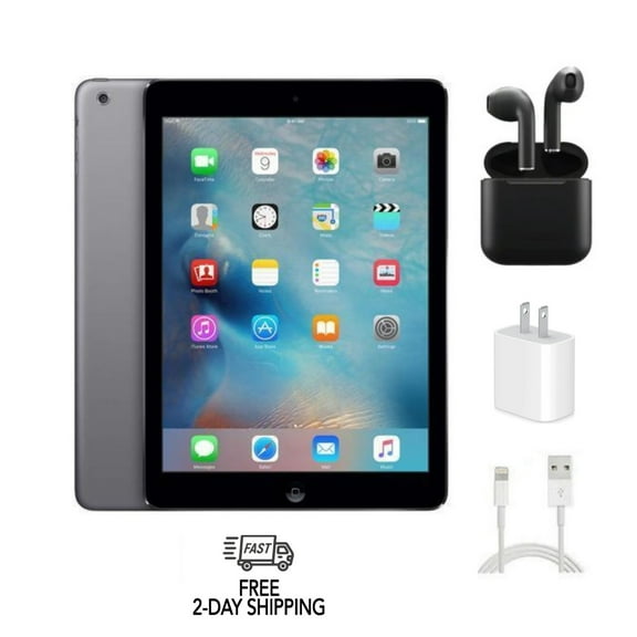 Pre-Owned Apple iPad Air A1474 (WiFi) 16GB Space Gray Bundle with Wireless Earbuds