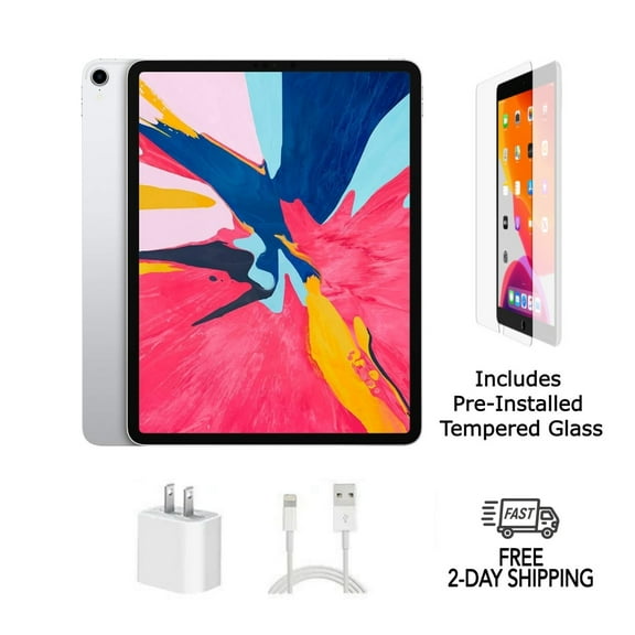 Pre-Owned Apple iPad Pro 12.9" (3rd Gen) A2014 (WiFi + Cellular Unlocked) 1TB Silver Bundle with Pre-Installed Tempered Glass