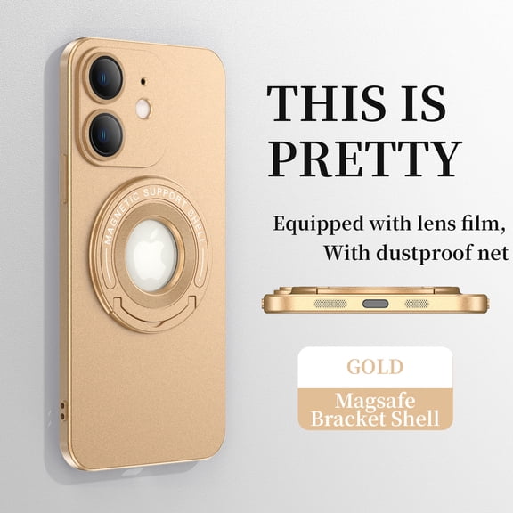 for Apple iPhone 11 Case with Hidden Foldable Kickstand,Compatible with Magsafe Charging,Shockproof Magnetic Car Mount All-inclusive Lens Film Protection Slim Phone Case,Gold