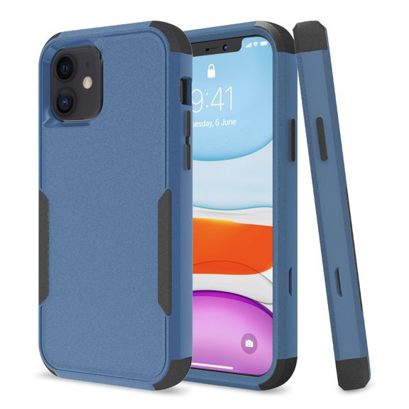 Apple iPhone 11 Case , for iPhone Series Rugged Rubber Durable 3 in 1 Cover , Phone Case for Girl Men Women Cute (Blue+Black)