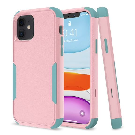 Apple iPhone 11 Case , for iPhone Series Rugged Rubber Durable 3 in 1 Cover , Phone Case for Girl Men Women Cute (Pink+Teal)
