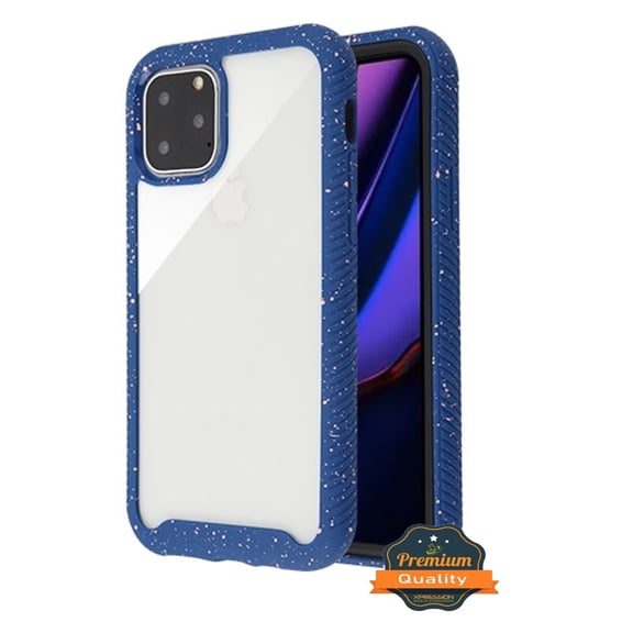Apple iPhone 11 PRO MAX Phone Case Hybrid [Rigid Panel] [TPU Cushion] Enhanced Hand-Grip TPU Cushion Frame + Transparent Clear Shock-Absorbing Armor Rubber Bumper BLUE Cover for iPhone 11 Pro Max