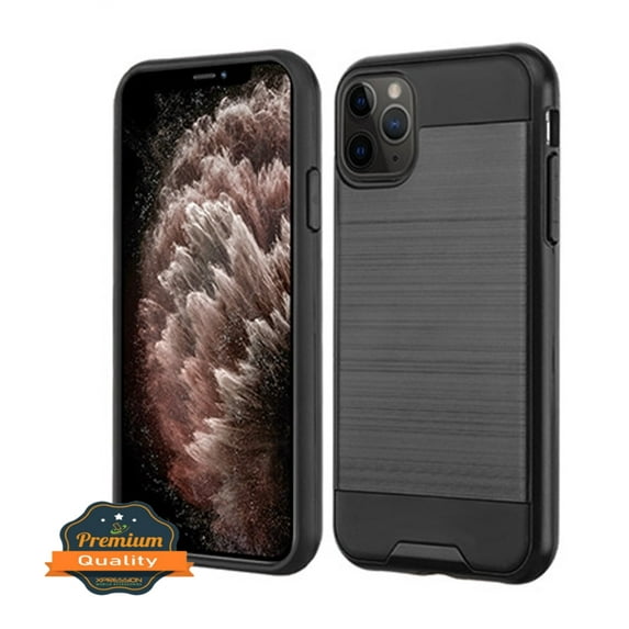 Apple iPhone 11 PRO MAX Phone Case Premium Slim Protective Durable Shockproof Armor Brushed Texture Hybrid Dual Layer Rubber Rugged Soft Shell, Thin TPU Cover BLACK Case for Apple iPhone 11 Pro Max