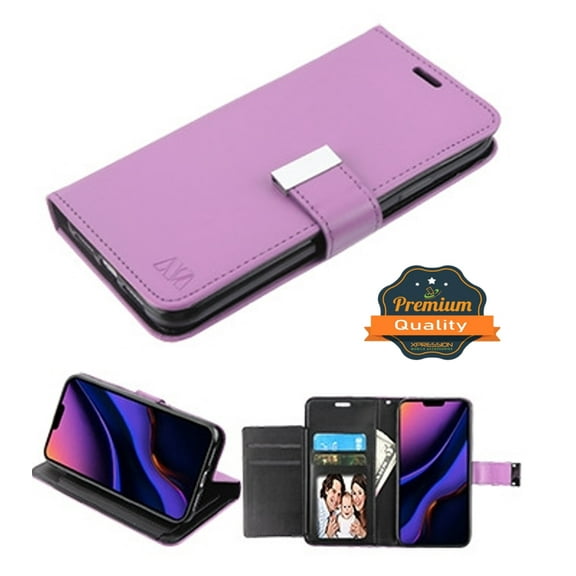 Apple iPhone 11 PRO MAX Wallet Phone Case Luxury PU Leather Wallet Protective Case double Flip Folio Pouch Cover with extra 5 ID Cash Credit Card Slots Holder Stand PURPLE Cover for iPhone 11 Pro Max