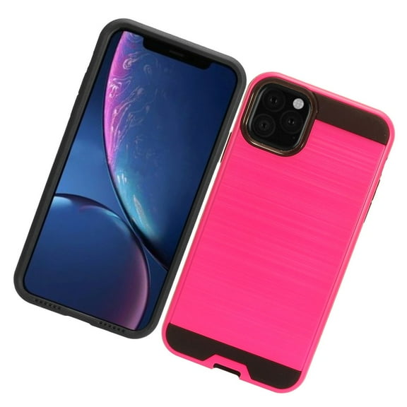 Apple iPhone 11 PRO Phone Case Heavy Duty Brushed Texture Slim Hybrid Shock Proof Dual Layer Hard PC & Soft TPU Armor Defender Protective Rubber Rugged PINK Thin Cover for Apple iPhone 11 Pro / 5.8"