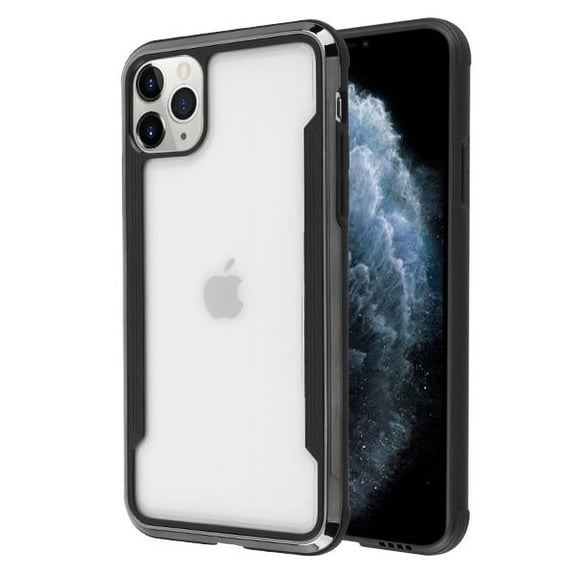 Apple iPhone 11 PRO Phone Case Slim Premium Clear Transparent Back Hybrid Electroplated Gun Metal Hard PC & Soft TPU Bumper Frame Rubber Protective Cover [BLACK] for Apple iPhone 11 Pro [5.8"]