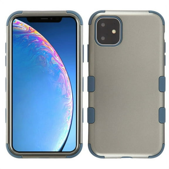 Apple iPhone 11 Phone Case 3 in 1 TUFF Hybrid Impact Armor Hard PC & Soft TPU Silicone Rubber Heavy Duty Rugged Bumper Shockproof Full Body Frame Protective Gray Blue Cover for Apple iPhone 11 /6.1"