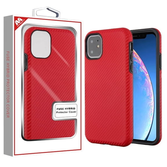Apple iPhone 11 Phone Case Premium Slim Protective Shockproof Textured Armor Hybrid Dual Layers Rubber Rugged Hard PC + Soft TPU Carbon Fiber RED Case Cover for Apple iPhone 11 / 6.1 inch