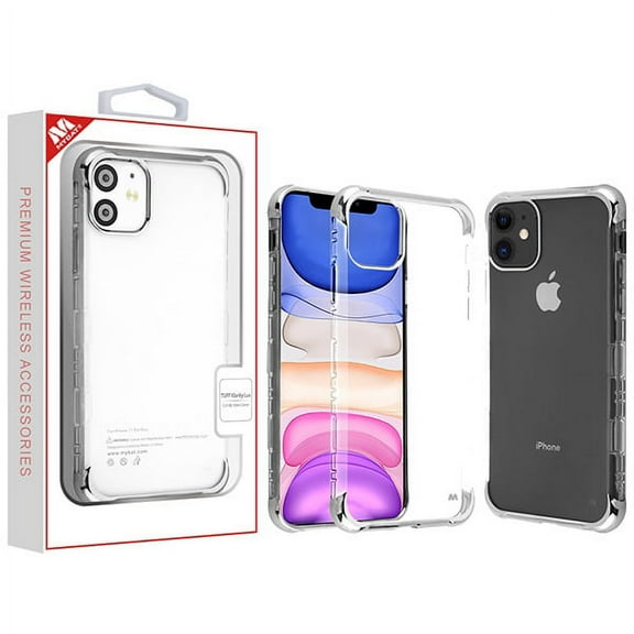 Apple iPhone 11 Phone Case Thin Hybrid Protector TPU Gel Rubber Silicone Bumper Shockproof Heavy Duty Drop Protection Plating Transparent CLEAR SILVER Protective Case Cover for Apple iPhone 11 / 6.1"