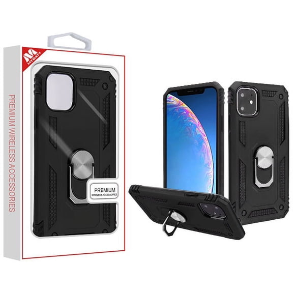 Apple iPhone 11 Phone Case Tuff Hybrid Durable 360 Degree Rotatable Ring Stand Holder Kickstand Fit Magnetic Car Mount Dual Layers Rugged TPU Protective Case BLACK Cover for Apple iPhone 11 / 6.1"