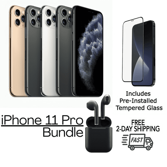 Pre-Owned Apple iPhone 11 Pro (Unlocked) 256GB Gold (A2160) (A2160) Bundle with Tempered Glass & Earbuds