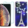 thumbnail image 1 of For Apple iPhone 11 Pro Max Case , Slim-Fit TPU Protective Phone Case (Pink Bezel) with Tempered Glass Screen Protector, by OneToughShield ® - Eiffel Tower Stars, 1 of 3