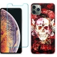 thumbnail image 1 of For Apple iPhone 11 Pro Max Case , Slim-Fit TPU Protective Phone Case (Pink Bezel) with Tempered Glass Screen Protector, by OneToughShield ® - Rose Skull, 1 of 3