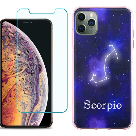 For Apple iPhone 11 Pro Max Case , Slim-Fit TPU Protective Phone Case (Pink Bezel) with Tempered Glass Screen Protector, by OneToughShield  - Zodiac / Scorpio