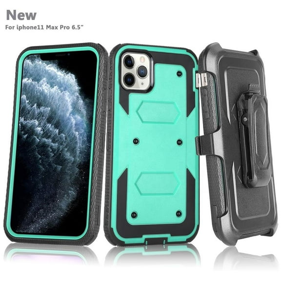 Apple iPhone 11 Pro Max Case w/ Built in Screen Protector Heavy Duty Drop Protection Holster Dual Layer Case Cover Combo - Teal