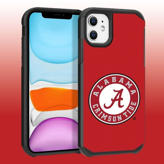 Apple iPhone 11 / XR - Licensed NCAA University of Alabama Crimson Tide Logo on Red Textured Dual Layer Case