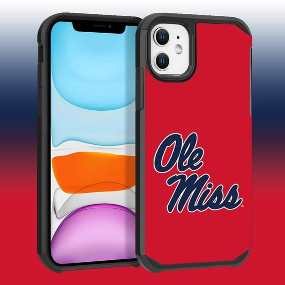 Apple iPhone 11 / XR - Licensed NCAA University of Mississippi Ole Miss Rebels Logo on Blue Textured Dual Layer Case