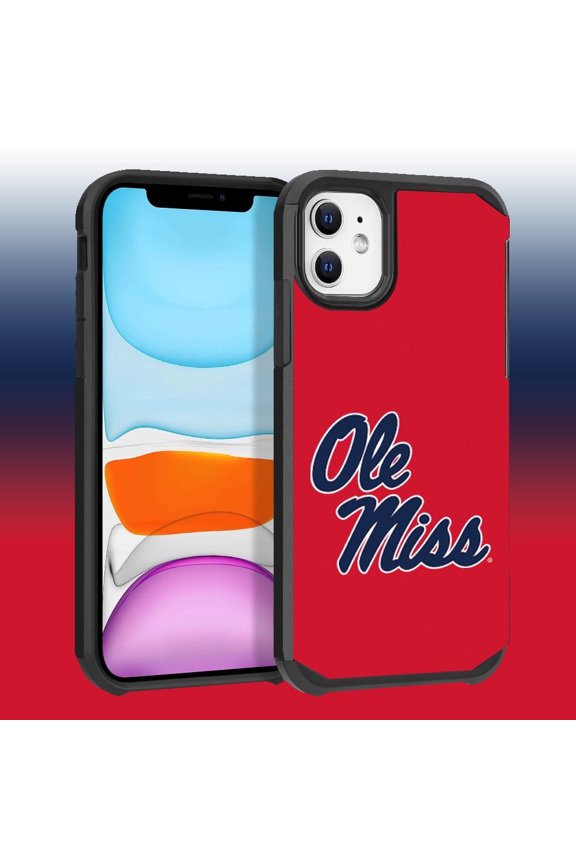 Apple iPhone 11 / XR - Licensed NCAA University of Mississippi Ole Miss Rebels Logo on Blue Textured Dual Layer Case