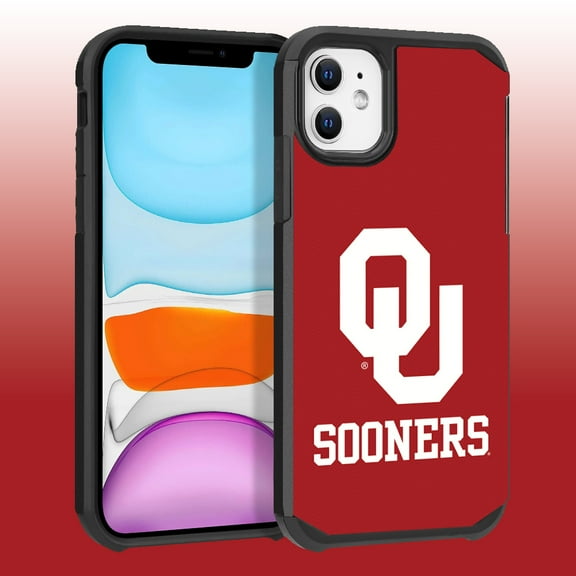 Apple iPhone 11 / XR - Licensed NCAA University of Oklahoma Sooners Logo on Red Textured Dual Layer Case