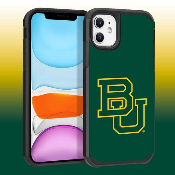 Apple iPhone 11 / XR - Licensed NCAA of Baylor Universtiy Bears Logo on Green Textured Dual Layer Case