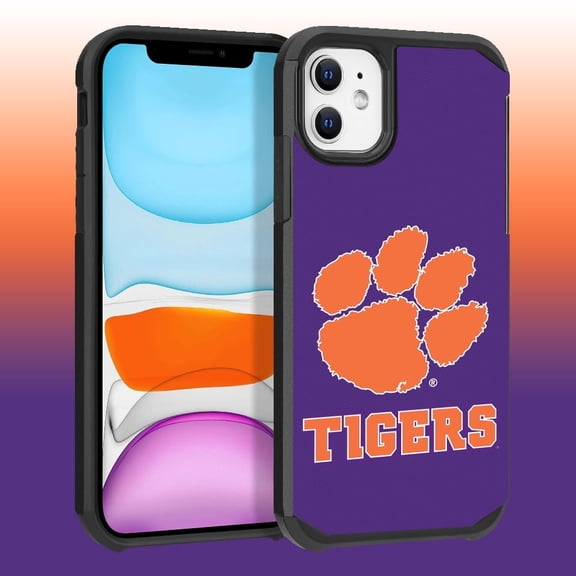 Apple iPhone 11 / XR - Licensed NCAA of Clemson University Tigers Logo on Purple Textured Dual Layer Case