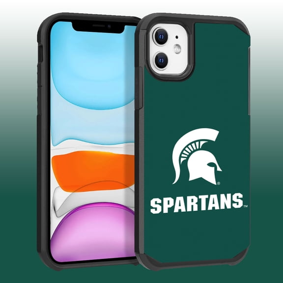 Apple iPhone 11 / XR - Licensed NCAA of Michigan State University Spartans Logo on Green Textured Dual Layer Case