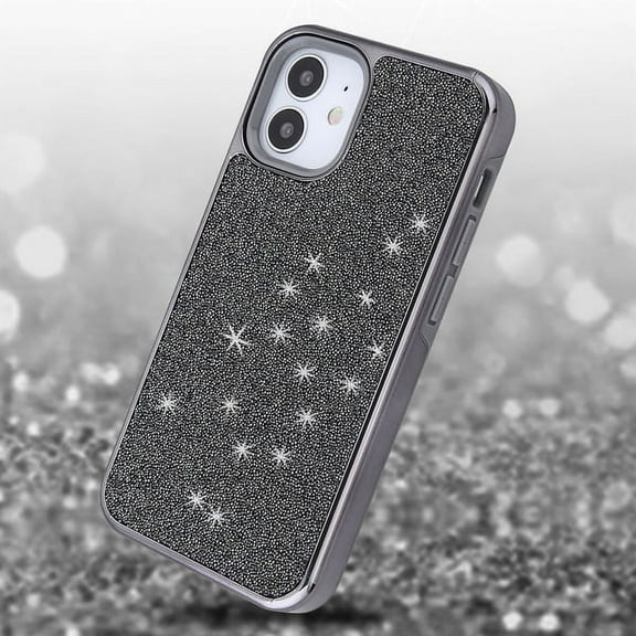 Apple iPhone 12, 12 PRO /6.1" Glitter Sparkle Bling Case Hybrid Sparkling Dual Layers Rugged TPU Slim BLACK Phone Cover for iPhone 12 /iPhone 12 PRO