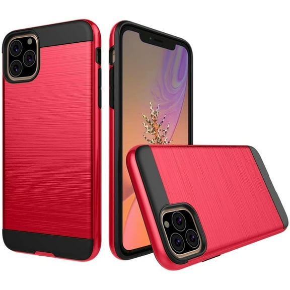 Apple iPhone 12, 12 PRO /6.1" Hybrid [Drop Protection] Armor Brushed Texture Body Rugged Shockproof Resistant Brush Finish Protective [Red] Phone Cover for iPhone 12 /iPhone 12 PRO