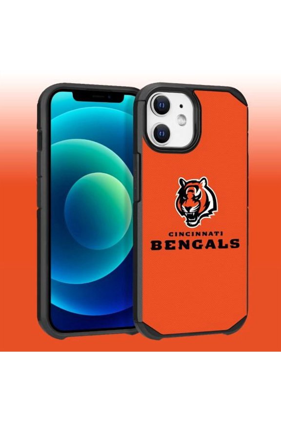 Apple iPhone 12 (6.1) - NFL Licensed Cincinnati Bengals Team Logo on Orange Textured Dual Layer Case