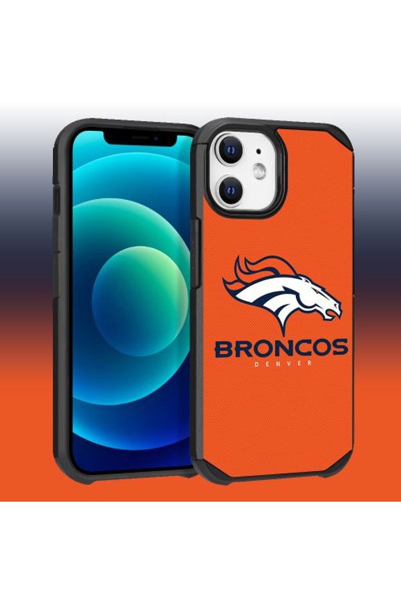 Apple iPhone 12 (6.1) - NFL Licensed Denver Broncos Team Logo on Orange Textured Dual Layer Case