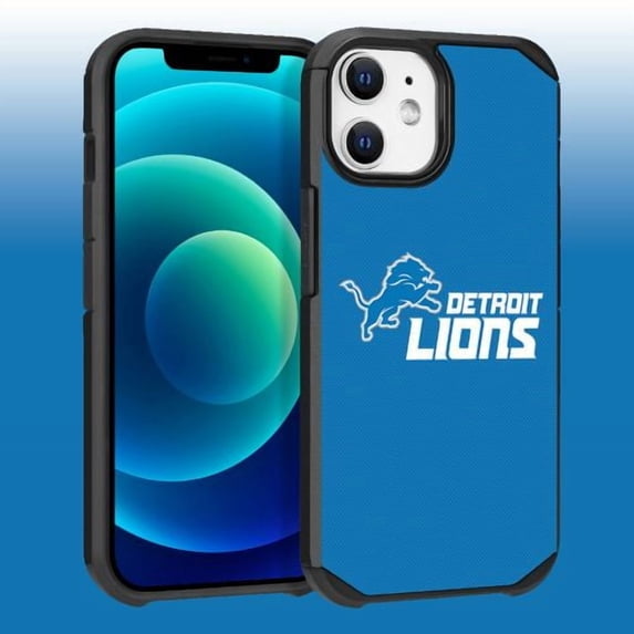 Apple iPhone 12 (6.1) - NFL Licensed Detroit Lions Team Logo on Blue Textured Dual Layer Case