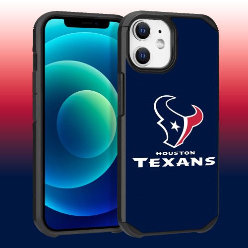 Apple iPhone 12 (6.1) - NFL Licensed Houston Texans Team Logo on Blue Textured Dual Layer Case