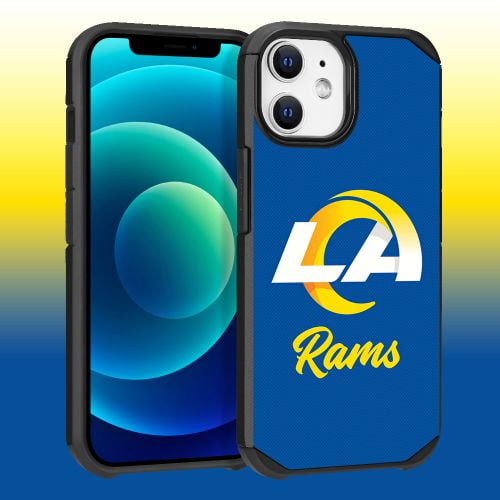 Apple iPhone 12 (6.1) - NFL Licensed Los Angeles Rams Team Logo on Blue Textured Dual Layer Case
