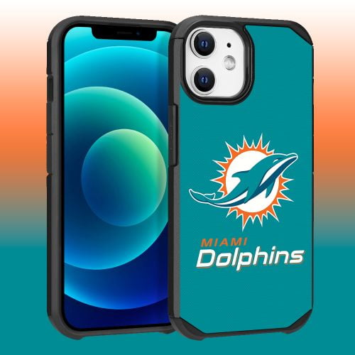 Apple iPhone 12 (6.1) - NFL Licensed Miami Dolphins Team Logo on Green Textured Dual Layer Case