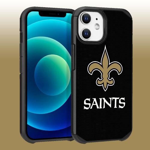 Apple iPhone 12 (6.1) - NFL Licensed New Orleans Saints Team Logo on Black Textured Dual Layer Case