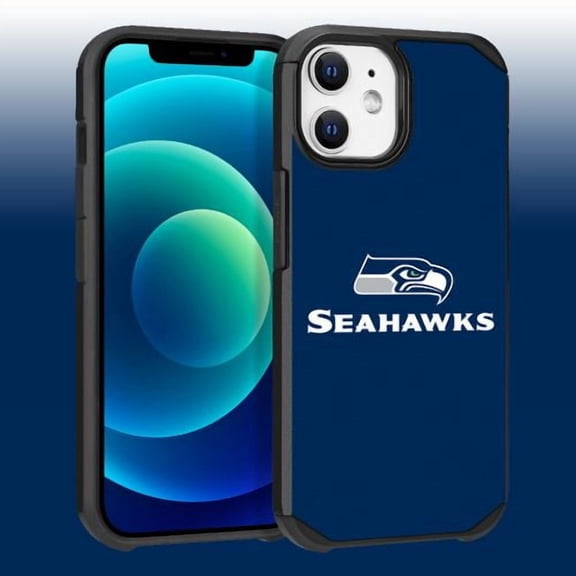 Apple iPhone 12 (6.1) - NFL Licensed Seattle Seahawks Team Logo on Blue Textured Dual Layer Case