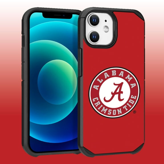 Apple iPhone 12 (6.1) / iPhone 12 Pro (6.1) - Licensed NCAA University of Alabama Crimson Tide Logo on Red Textured Dual Layer Case
