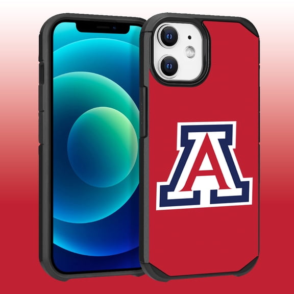 Apple iPhone 12 (6.1) / iPhone 12 Pro (6.1) - Licensed NCAA University of Arizona Wildcats Logo on Red Textured Dual Layer Case