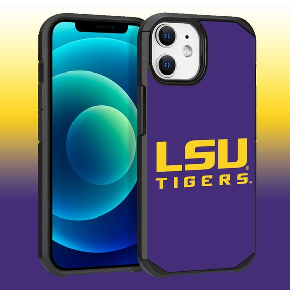 Apple iPhone 12 (6.1) / iPhone 12 Pro (6.1) - Licensed NCAA University of LSU Tigers Logo on Purple Textured Dual Layer Case