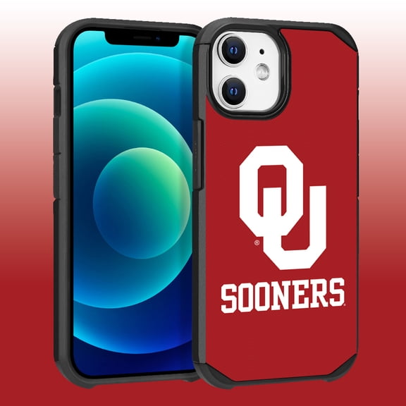 Apple iPhone 12 (6.1) / iPhone 12 Pro (6.1) - Licensed NCAA University of Oklahoma Sooners Logo on Red Textured Dual Layer Case