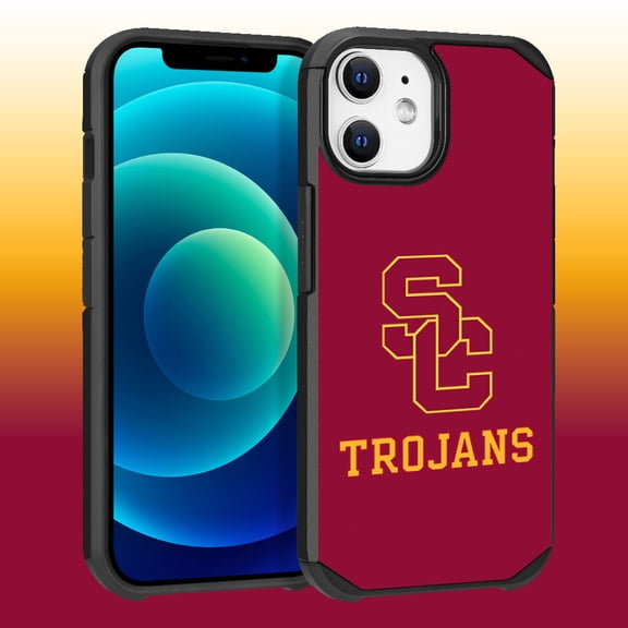 Apple iPhone 12 (6.1) / iPhone 12 Pro (6.1) - Licensed NCAA University of Southern California Trojans Logo on Red Textured Dual Layer Case
