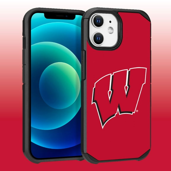 Apple iPhone 12 (6.1) / iPhone 12 Pro (6.1) - Licensed NCAA University of Wisconsin Badgers Logo on Red Textured Dual Layer Case