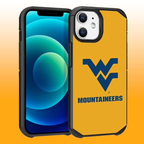 Apple iPhone 12 (6.1) / iPhone 12 Pro (6.1) - Licensed NCAA of West Virginia University Moutaineers Logo on Dark Blue Textured Dual Layer Case