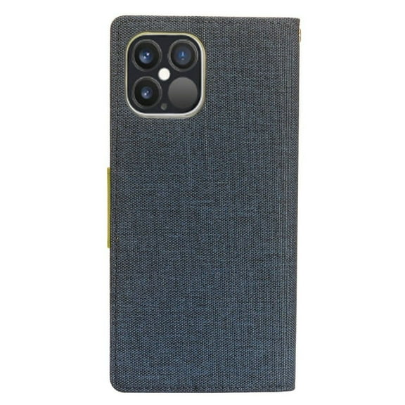 For Apple iPhone 12 (6.1 in)/12 Pro (6.1 in) Case, by Insten Stand Denim Fabric with Card Slot Case Cover compatible Apple iPhone 12 (6.1 in)/12 Pro (6.1 in), Blue/Green