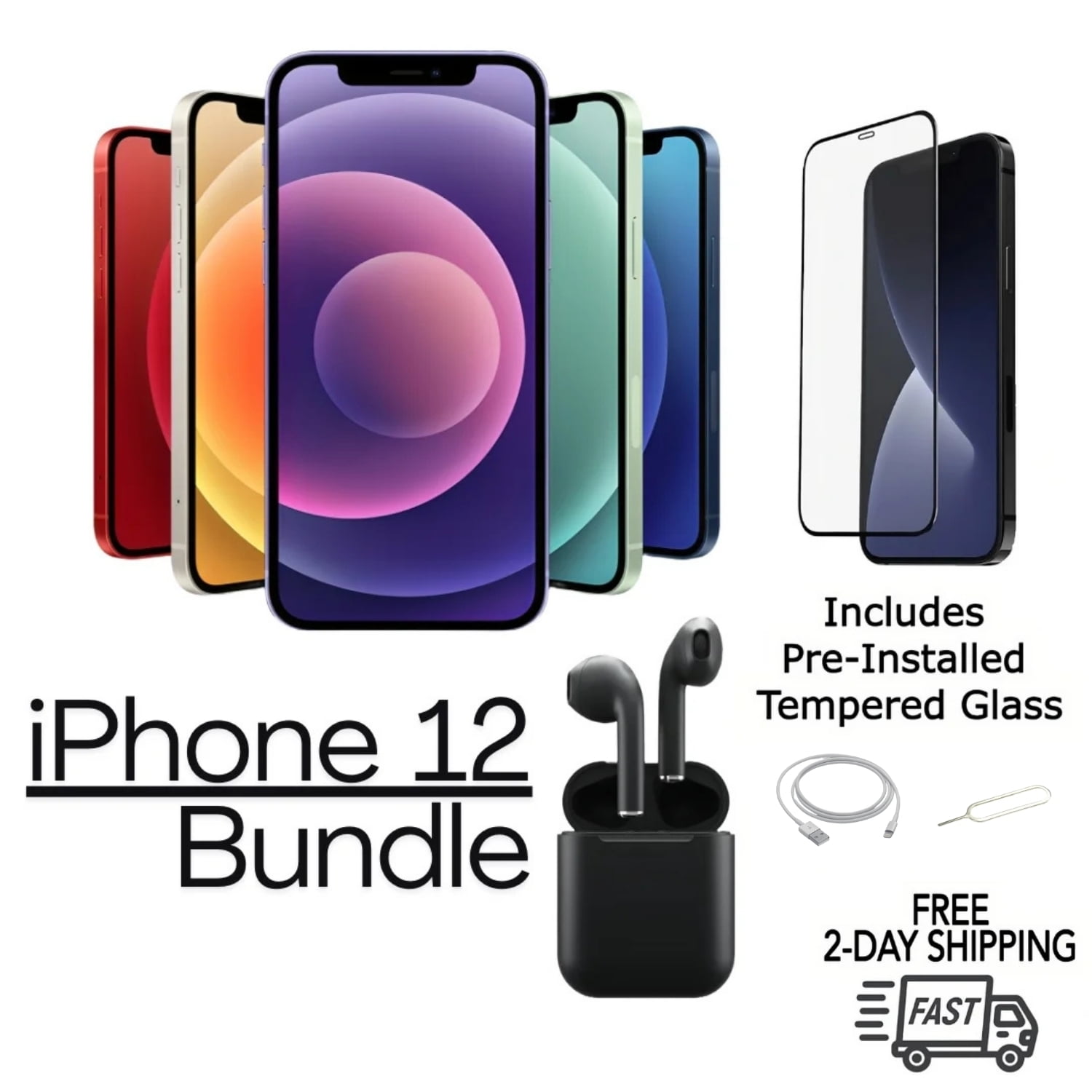 PreOwned Apple iPhone 12 A2172 (Fully Unlocked) 128GB Black Bundle