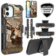 thumbnail image 1 of for Apple iPhone 12 MINI (5.4inch) with Temper Glass and Case Heavy Duty Shock Absorption Kickstand Armor Case with Belt Swivel Clip Holster Cover (Deer), 1 of 4