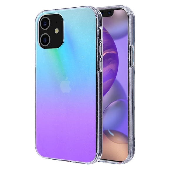 Apple iPhone 12 Mini /5.4" Phone Case Hybrid Gradient Transparent Colorful Stars Aurora Back Cover + TPU Multicolor Holographic Rainbow Bling Glitter Impact Resistant Cover for Apple iPhone 12 Mini