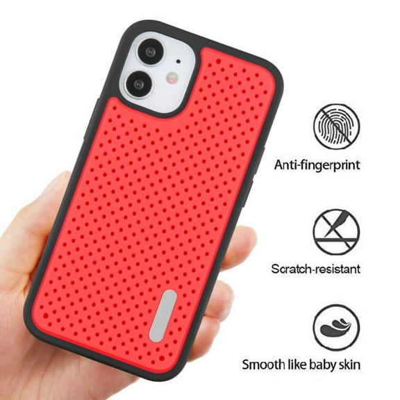 Apple iPhone 12 Mini /5.4" Slim Hybrid Thin Soft TPU Mesh Holes & Hard Bumper Cushion Armor Protective Case [RED] Phone Cover For iPhone 12 MINI