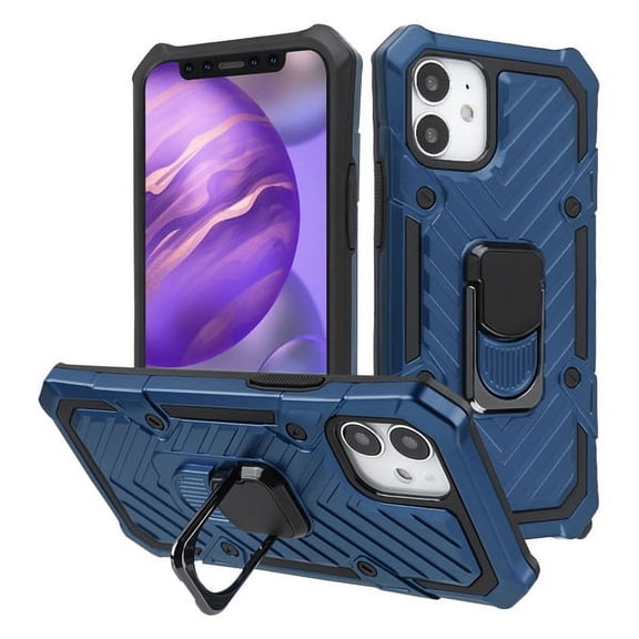 Apple iPhone 12 Pro, iPhone 12 /6.1" Phone Case with Impact Resistant Metal Ring Kickstand Magnetic Armor Hybrid Heavy Duty Rugged Hard TPU Shockproof Ring Blue Cover for Apple iPhone 12 /12 Pro