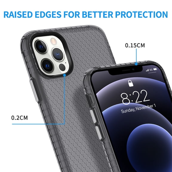 Apple iPhone 12 / iPhone 12 Pro (6.1") Phone Case Rugged Textured Hybrid Silicone Rubber TPU Airbag Full Protection Thin Cover for iPhone 12, 12 Pro [Black]